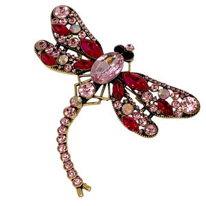 Dragonfly Brooch Pin Colorful Pink Crystal Rhinestone Jewelry Birthday Lucky Mom
